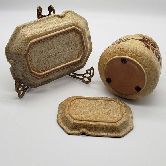 3 pc mid century modern MCM Pottery Craft stoneware vase & ashtrays - Picture 3 of 3